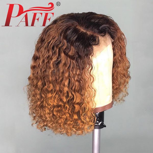 

paff short bob curly wig ombre color 13*6 lace front human hair wig pre plucked brazilian remy wig with baby hair, Black;brown