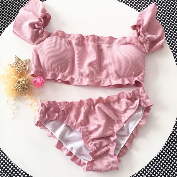 

2019 бандо high cut бикини установить купальники женской купальники женщины купальники копченого сексуального бикини с плечом swim suit pink