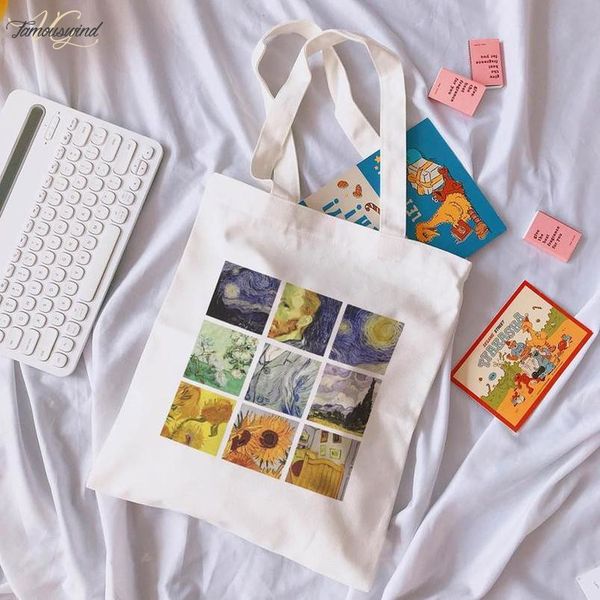 

van gogh letters cartoon printed canvas shoulder bag female harajuku flower art new ulzzang funny large capacity shoulder bags