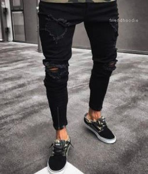

pockets hommes pantalones mens skinny jeans mens designer jeans spring black ripped distressed holes design jean pencil pants, Blue