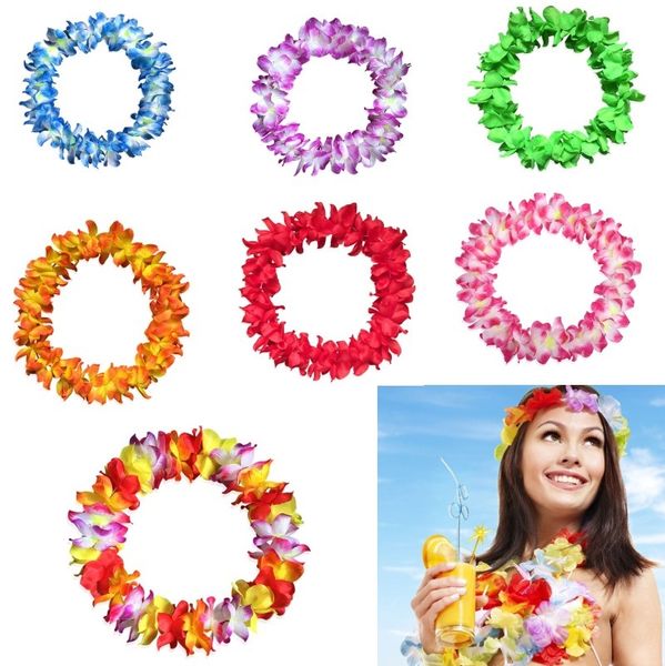 Colar de guirlanda de flores havaianas Hula Leis Festive Party Guirlanda Colar de flores de seda artificial Coroas de casamento Guirlanda de festa na praia