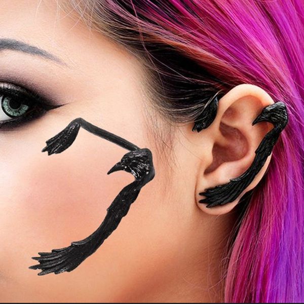 

gothic rock punk eagle wings clip earrings for women men fashion retro vintage black crow ear jewelry gifts 1 piece, Silver
