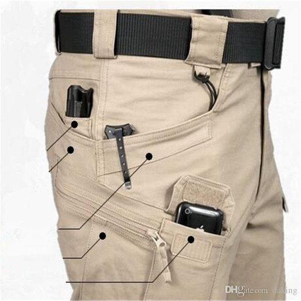 

men cargo pants spring autumn military archon europe us russia ceo police cotton blend cargo pant brown green pockets patchwork firm sewing, Black