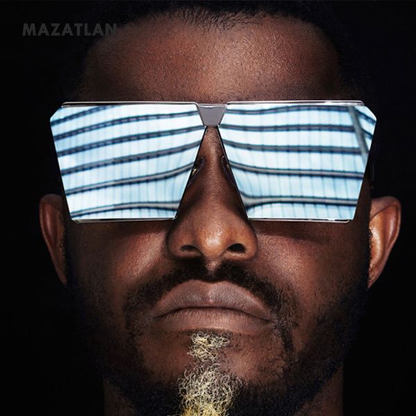 

oversized frame square sunglasses men women's metal frame punk men's fashion brand designer glass mirror driving glasses uv400, Blue