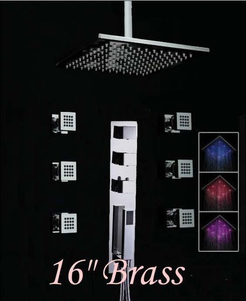 

ceiling mount 16" led shower mixer thermostatic valve + body jets + hand shower