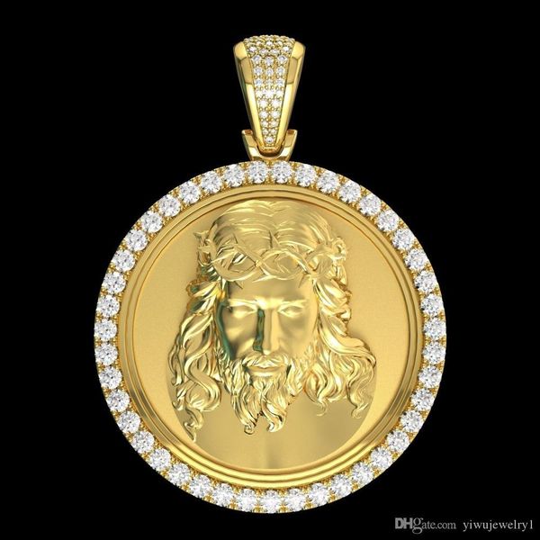 

european and american fashion men's 10k yellow gold 4.12 ct diamond jesus head pendant necklace men's personality jewelry, Silver