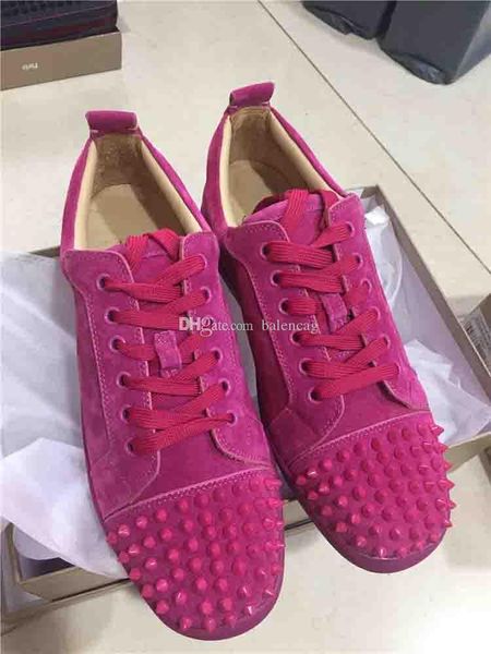 

rose suede red bottom studded shoes spikes orlato women's flat suede low junior sneakers handmade genuine leather fashion trainers skat, Black