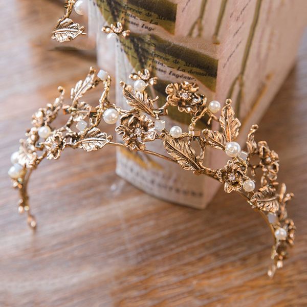 

vintage retro gold bridal wedding tiaras and crowns for women bride pageant prom royal crown wedding head jewelry accessories, Golden;white