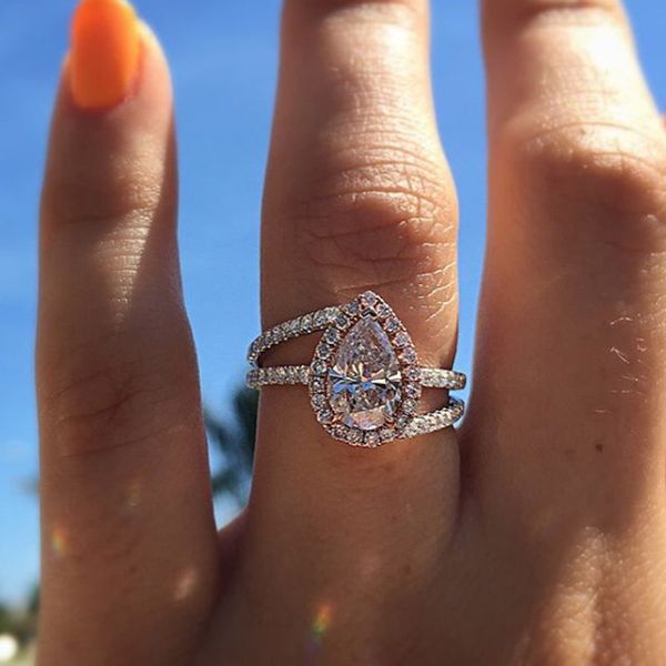 

modyle 2019 new design silver color big cubic zirconia wedding engagement ring for woman dropshipping, Slivery;golden
