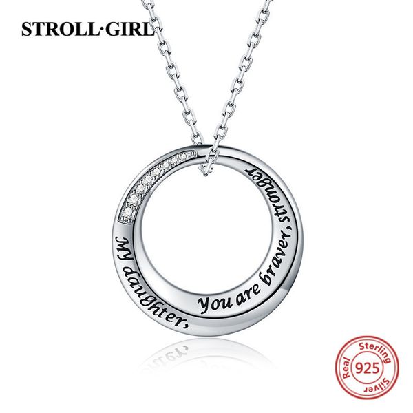 

strollgirl new 925 sterling silver clear zircon chain round necklace for women daughter's birthday jewelry gift ing