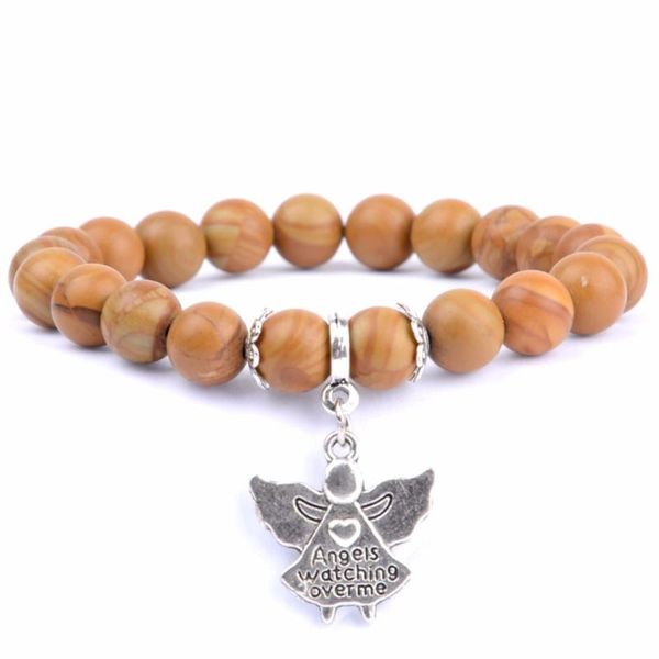 

fashion beaded bracelet men angels charm bracelets bangles for women natural stone wood jaspers beads handmade jewelry pulseras, Red;blue