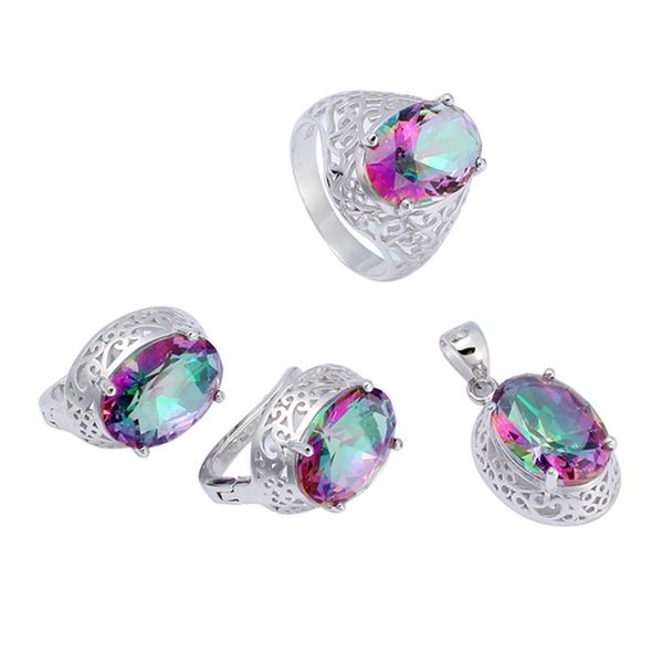 

eulonvan cute 925 sterling silver women engagement wedding jewelry sets (ring/earring/pendant) rainbow cubic zirconia s-3713set