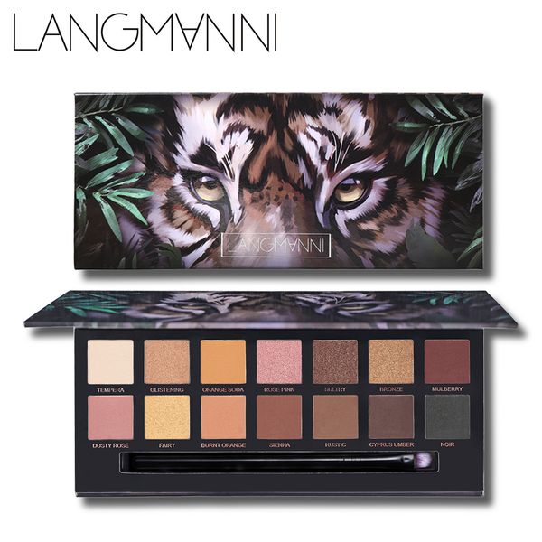 

langmanni 14 color nude shining eyeshadow palette waterproof smoky eye shadow pallete matt powder cosmetics