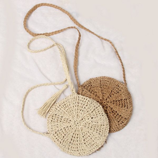 

women round straw bags bohemian female summer beach handbag circle ladies woven messenger bag handmade knitted crossbody ss3654
