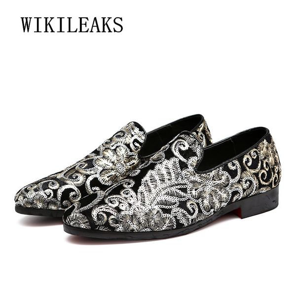 

luxury men shoes embroidery handmade dress shoes men slip on loafers oxford for formal mariage party wedding, Black