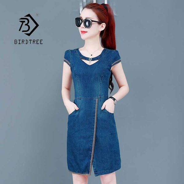 

2019 new women's denim slim dresses o neck split zipper pocket short sleeve jeans female vestido casual d95806z, Black;gray