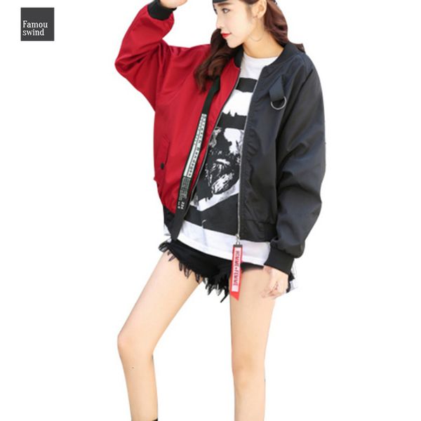 

лоскутное повседневный bomber jacket женщины two tone патч назад осень буквенные куртки ribbon zip up куртки для женщин, Black;brown