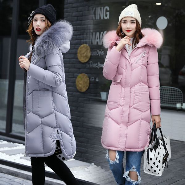 Piumino moda centinaia di giri 2019 nuovo cappotto con cappuccio con collo in pelliccia con giacca invernale addensata di media lunghezza