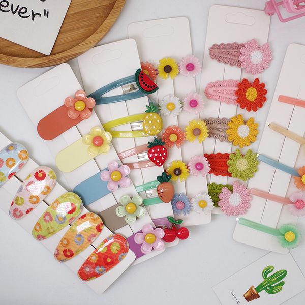 

5 шт / комплект лето новый корейский простой cute красочные фрукты цветы bb клип мода sweet girl дети шпильки аксессуары для волос, Slivery;white