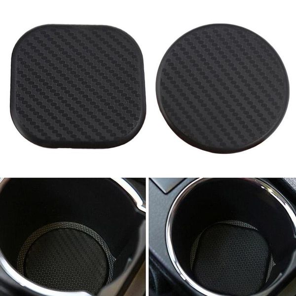 

a pair 2pcs car water cup anti-skid pad black carbon fiber look silica gel material cup pad automotive supplies easy adsorption