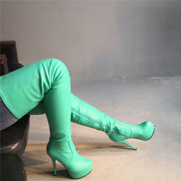 

sarairis brand new plus size 47 platform women shoes woman boots thin high heels shoes women over the knee boots, Black