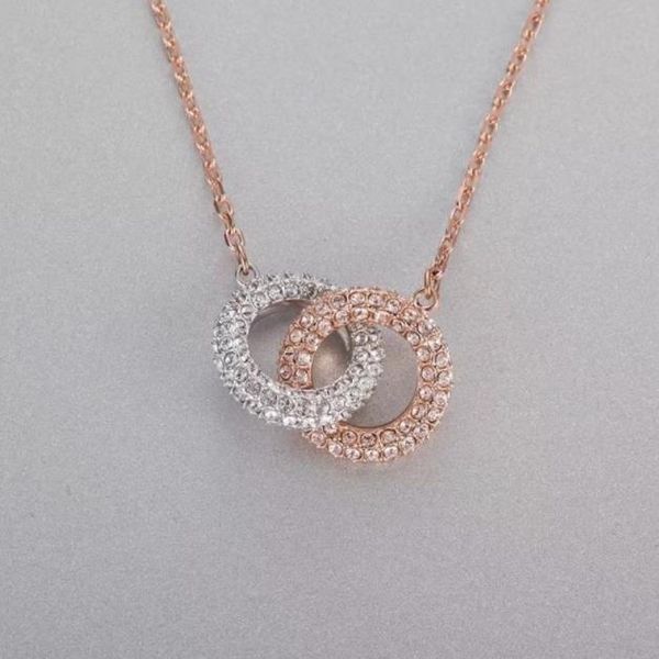 

women necklace s925 sterling silver gradient full drill double ring pendant necklace 2 color banquet party jewelry