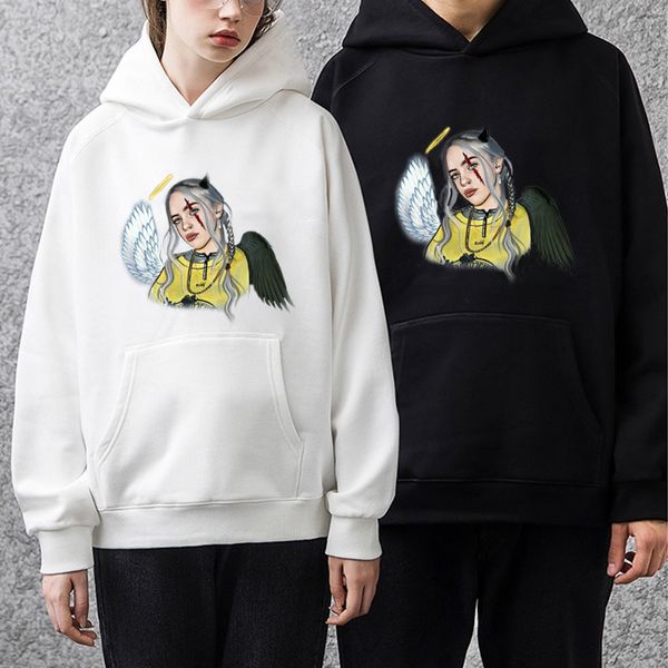 

billie eilish hoodie sweatshirt womens mens winter fleece loose casual hooded feminine/masculina oversize sweatshirt plus size, Black