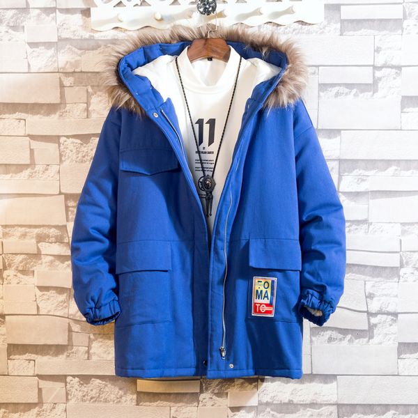 

cotton clothing men 2019 winter new wave couple big fur collar cotton loose long section thick jacket, Black