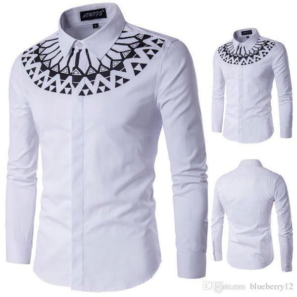 

large size mens long sleeve shirts slim fit white shirt printed male dress shirts  - 5xl, White;black