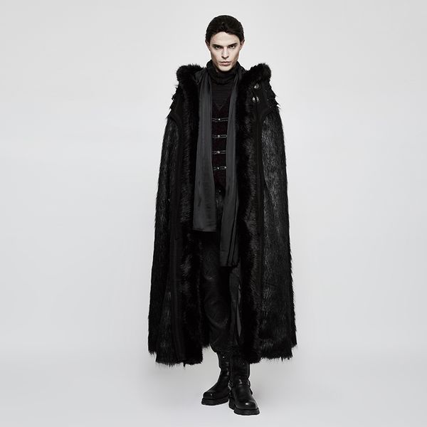 

men's wool & blends punk rave gothic witch long fur cloak wool-grass bat-shaped party stage performace winter warm capes, Black