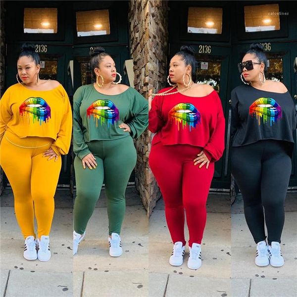 

print suits long sleeve strapless plus size sets fmales spring autumn loose clothing womens 2pcs lips, White