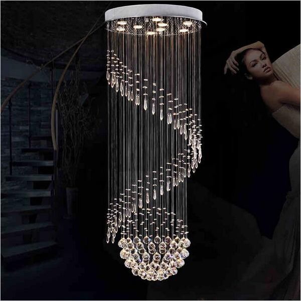 

modern crystal chandeliers stairs hanging light living room lustres de cristal decoration led pendants lighting fixture