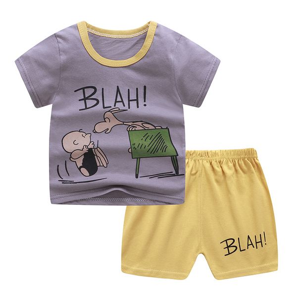 

2020 new cotton summer baby children soft shorts suit t-shirt todder boy and girl kids dinosaur cartoon cute clothes for 0-4y, White