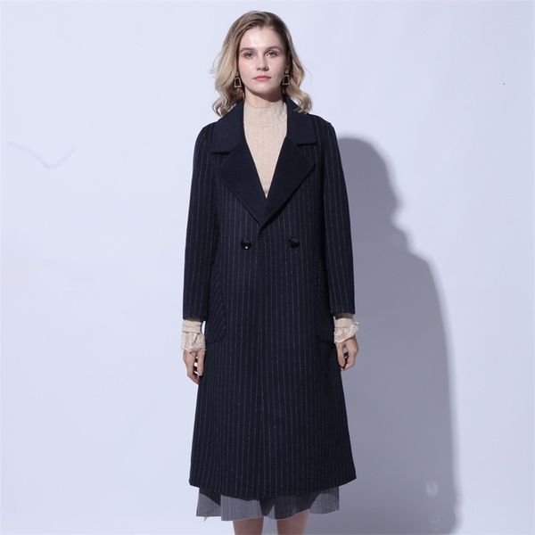 

2019 women's woolen loose coat lengthen fund texture wool overcoat suit-dress two-sided hand crack cashmere overcoat, Black