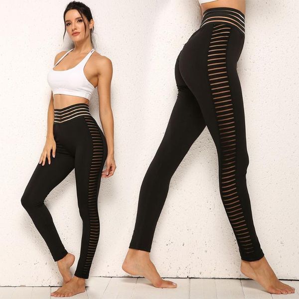 

women yoga pants autumn elastic solid mesh stitching summer fitness slim fit high waist stretchy running exercise sportswear, White;red