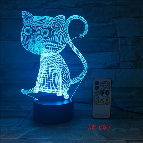 

3d cat led night light usb charging animal shape indoor decoration lamp kids night lamps with wooden base for room aw-660