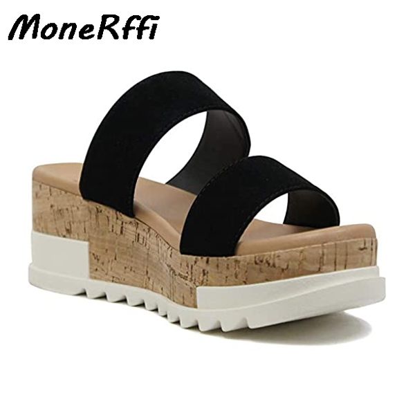 

2020 new woman cork sole wedge heel sandals summer casual slip-on ladies sandals female platform non-slip flat shoes size 35-43, Black