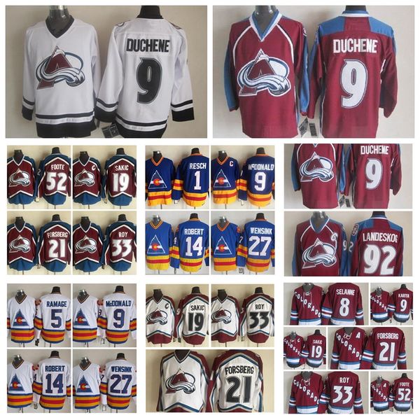 

colorado avalanche jersey paul kariya joe sakic gabriel landeskog rene robert matt duchene roy resch vintage ccm мужчины сшитые хоккейные из, Black;red