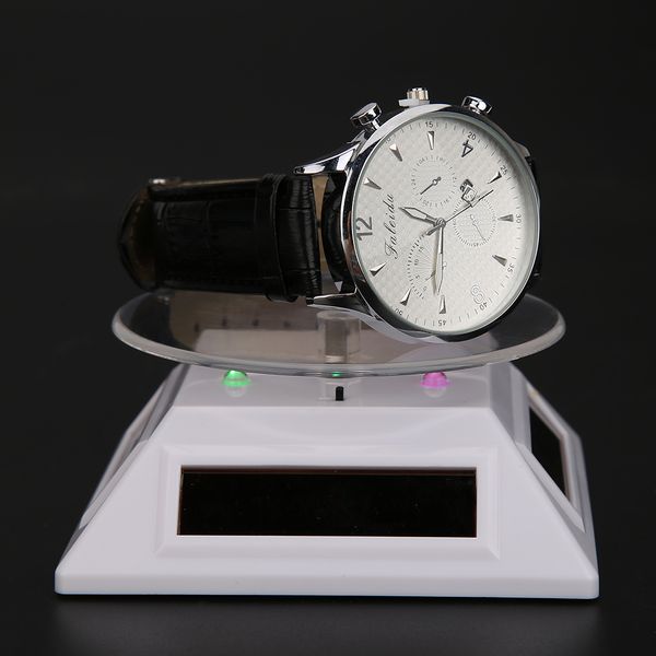 

fashion 3led color lights solar showcase 360 degree turntable rotating jewelry watch ring display stand creative jewelry display, Black