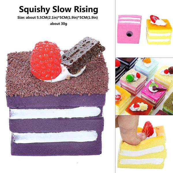 

lowprice square cake food squishies toy candy color fruite cake squishy phone pendant slow rising decompression toy for home decoration