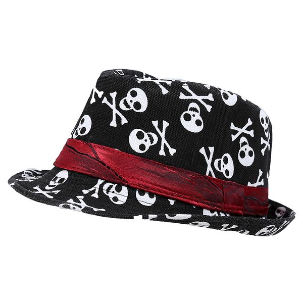 

toddler kids baby boys girls cap fedora hat - black with skull pattern, Yellow