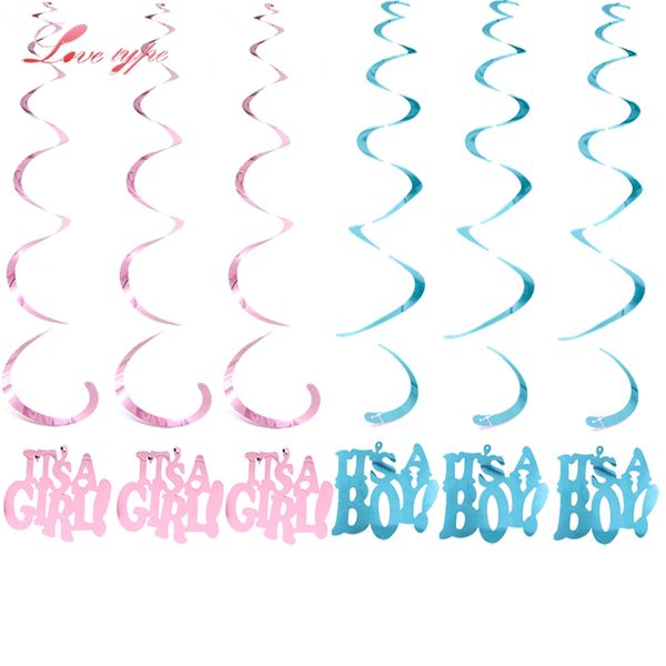 

6pcs pink&blue ceiling swirl decorations diy hanging ornaments party favors for kids birthday decorations baby shower supplies