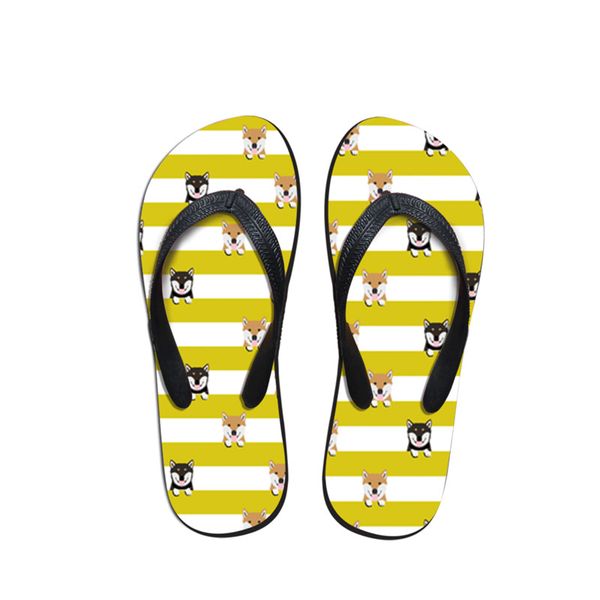 

women's slip on clip toe flip flops slippers casual personality beach sandals female shiba lnu dog print korean style slippers, Black