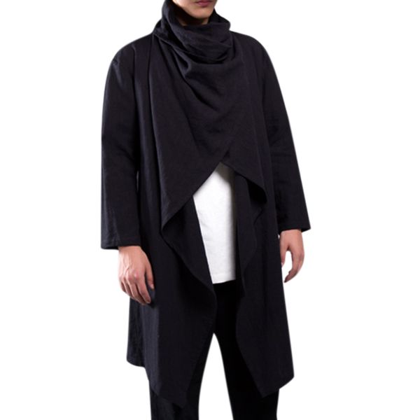 

men jacket coats cotton long sleeve scarf collar irregular cloak outerwear punk style streetwear hip-hop jacket casual coats men, Tan;black
