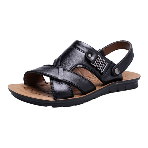 

youyedian 2019 men sandals pu leather summer sandals men breathable flat casual shoes sandalias hombre slides, Black