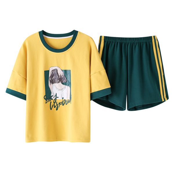 

fashion 2019 summer 100% cotton women pajamas set lovely cartoon sleepwear for women short sleeve big yards xxl casual tracksuit, Blue;gray