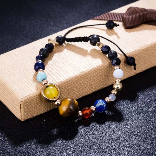 

novel bracelet universe galaxy solar system eight planets bracelet guardian stars natural stone beads bracelet, Black