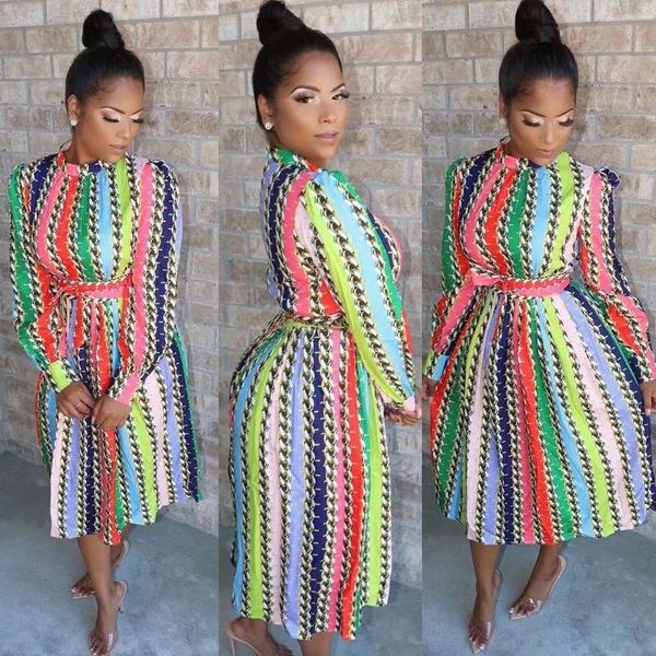 

striped print multicolor womens dress luxury designer long sleeve womens clothing new fashion casual ladies dress, Black;gray