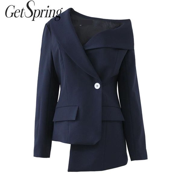 

getspring women coat women suit coats irregular off shoulder blazers jackets asymmetry plus size all match coat suit, White;black
