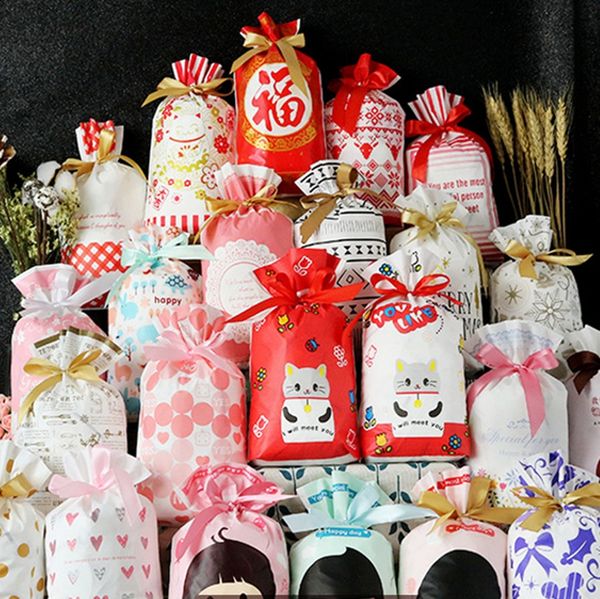 

50pcs cute bow tie cake bags stripe cookie gift plastic bags candy biscuits snack baking package wedding event party supplies